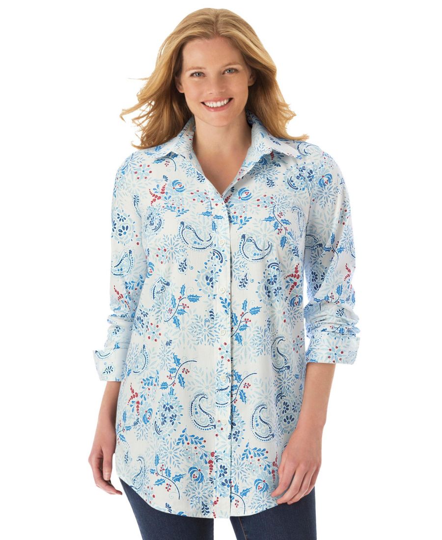 

Рубашка с длинным рукавом идеального размера для полных женщин Woman Within, White winter batik