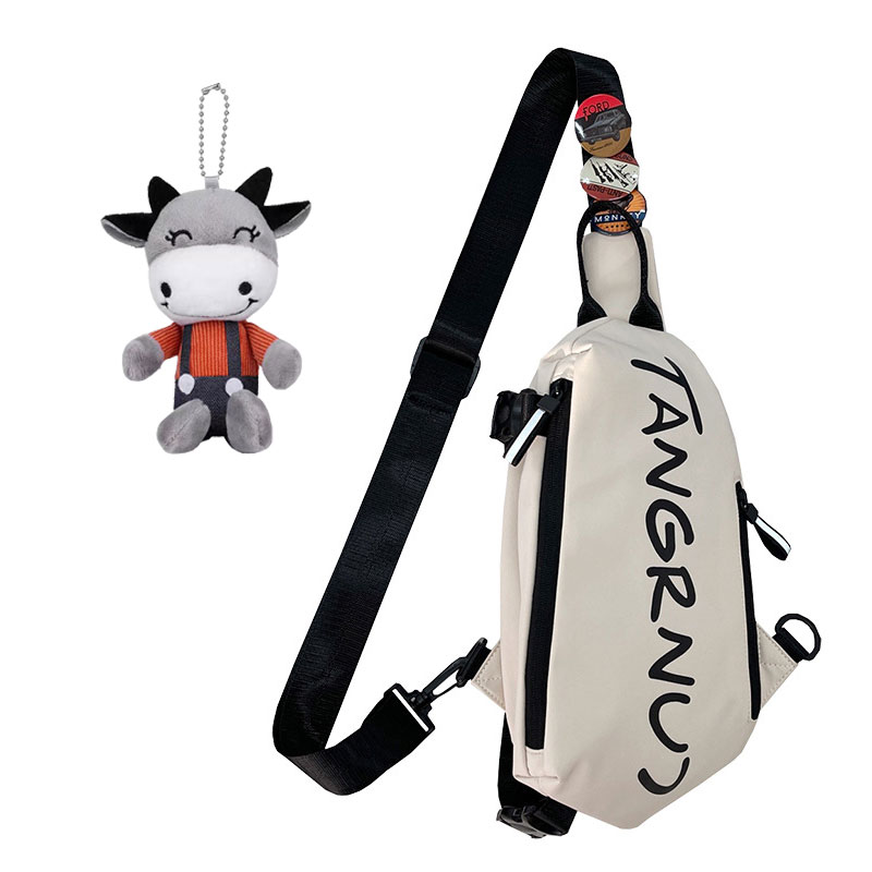 

Techson Нейлоновая слинг-сумка обычная унисекс Black/White, White Bag+Cute Cow Charm