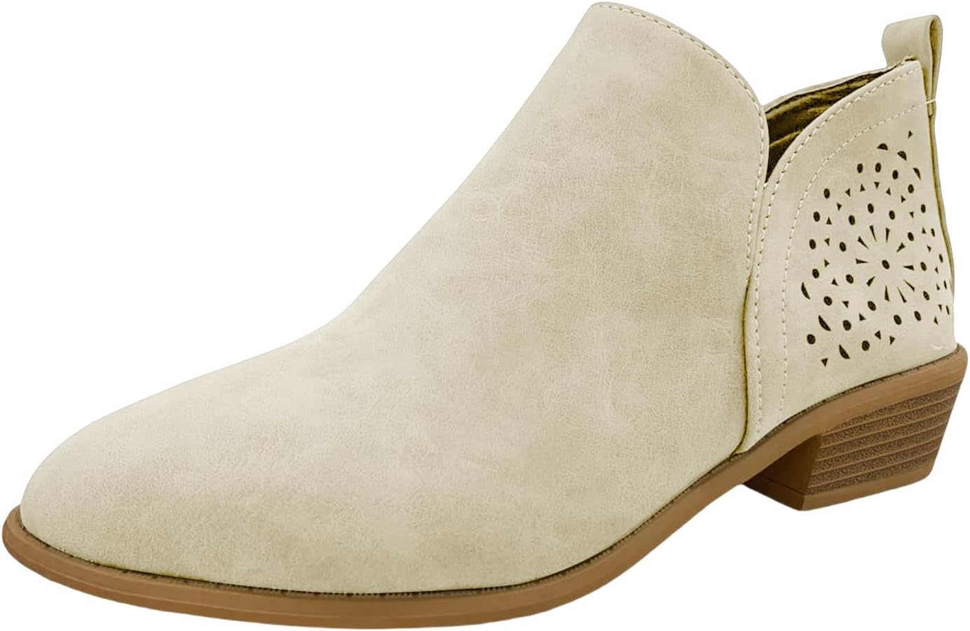 

Женские короткие ботильоны на массивном каблуке, вырезанные ботильоны до щиколотки, винтажные слипоны с заостренным носком, повседневные ботильоны с вырезами, удобная обувь для улицы для женщин Generic, бежевый