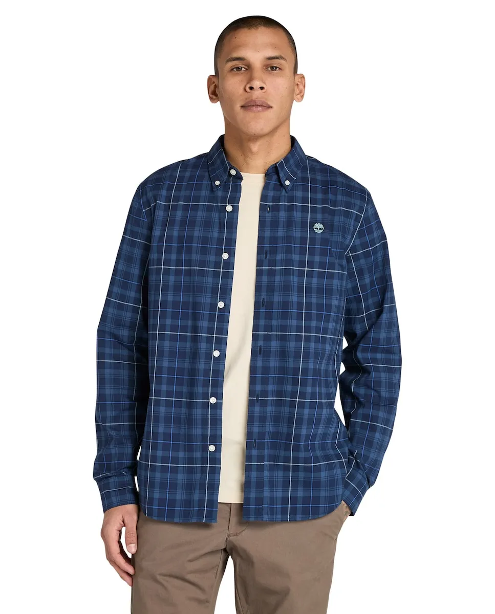 

Мужская рубашка в клетку из эластичного поплина, приталенного кроя Timberland, синий