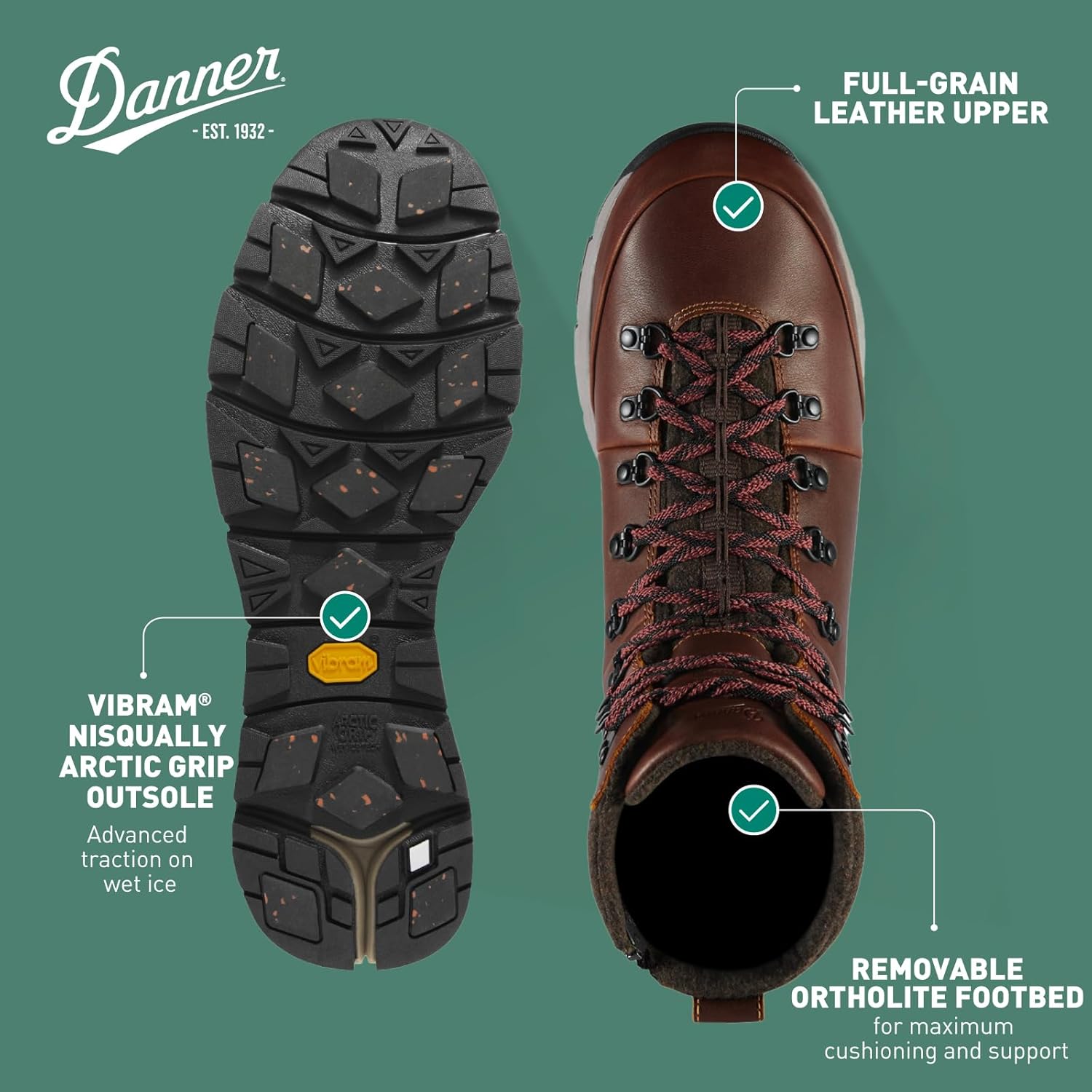 Мужские водонепроницаемые туристические ботинки Danner Arctic 600 Side-Zip 7 200G, утепленные, прочные, для любых погодных условий, Roasted Pecan/Fired Brick — фото 4
