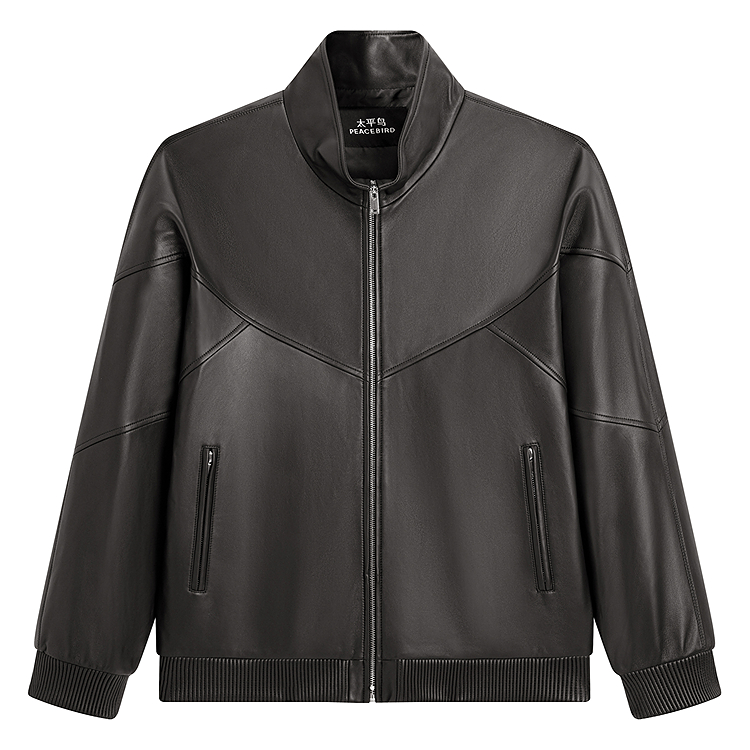 

PEACEBIRD MEN Кожаная куртка Sharpness из овчины с воротником стойкой, коричневая, мужская