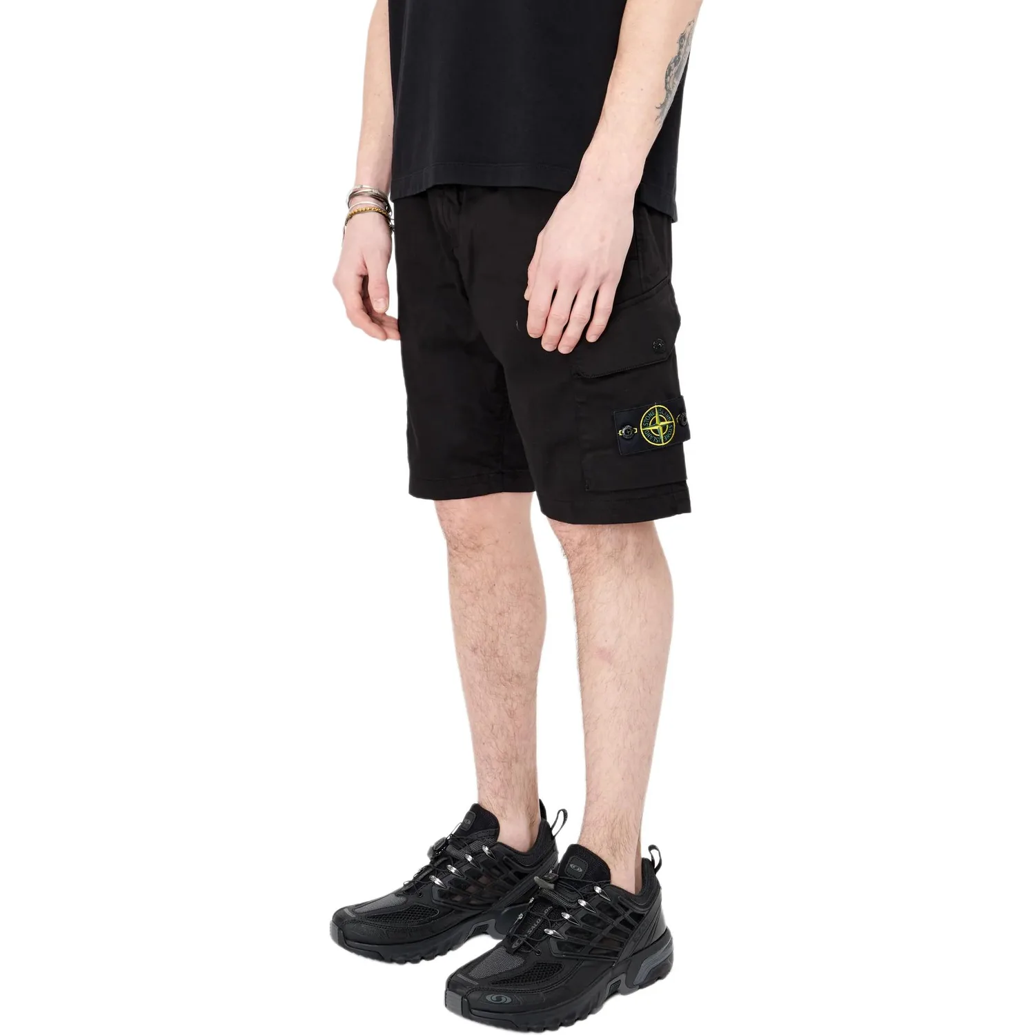 Compass Badge Knee Length Cargo Shorts STONE ISLAND, черный — фото 4