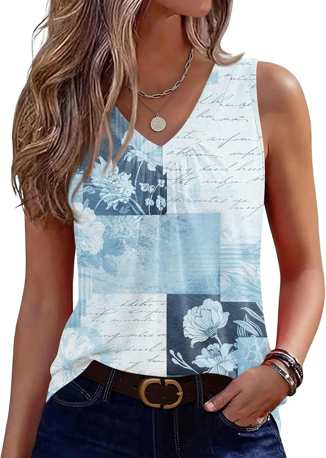 Женский топ sleeveless с V-образным вырезом, Generic, 1-light Blue