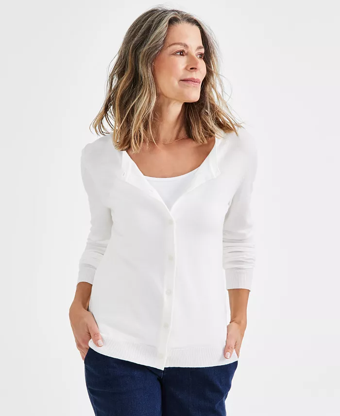 

Женский кардиган на пуговицах, Regular & Petite Style & Co, белый