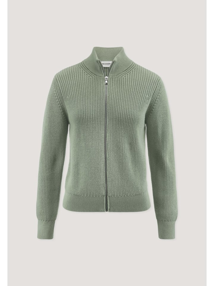 

Вязаный кардиган Hessnatur Regular из чистого органического хлопка матового зеленого цвета