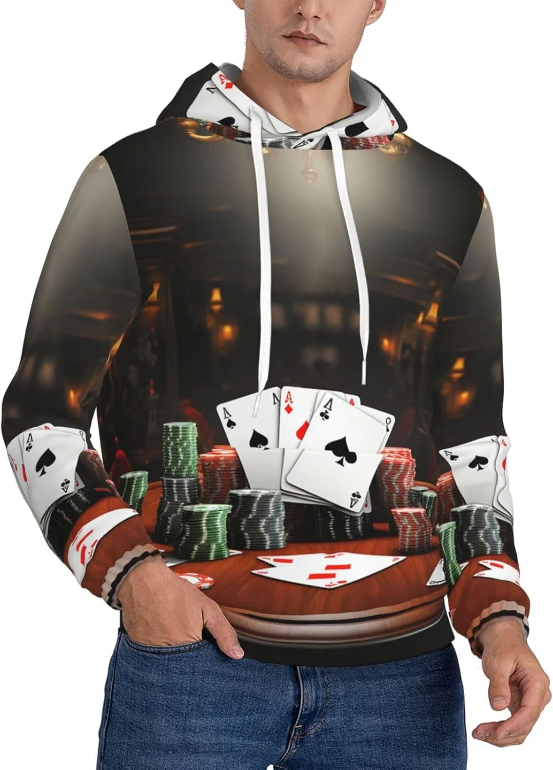 

Мужской пуловер-худи Poker Tournament, мягкий, ветрозащитный, с карманом SDTYKHJ