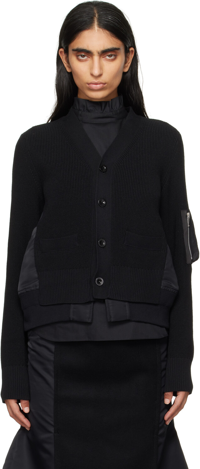 

Кардиган из нейлоновой саржи и трикотажа sacai, черный
