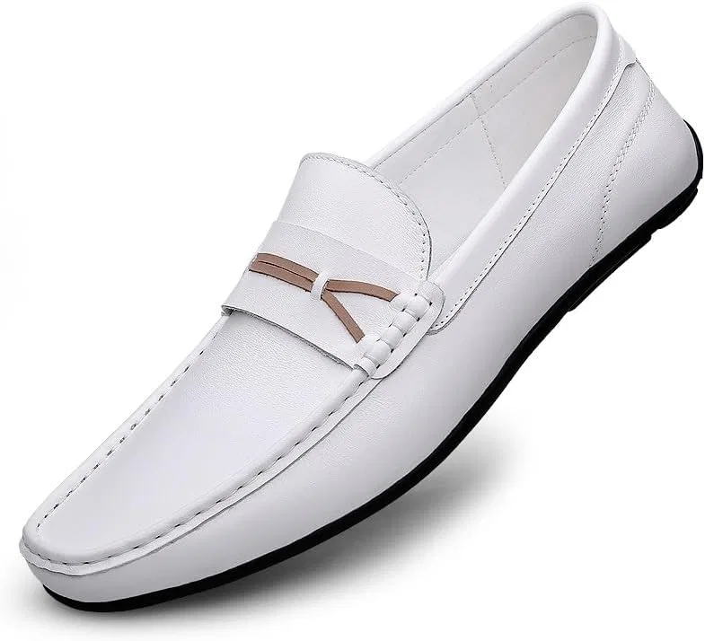 Лоферы кожаные Mens Loafers Shoe Round Toe Leather Penny Loafers Lightweight Flat Heel Comfortable Walking Outdoor Slip-ons, белый SayfuR — фото 4