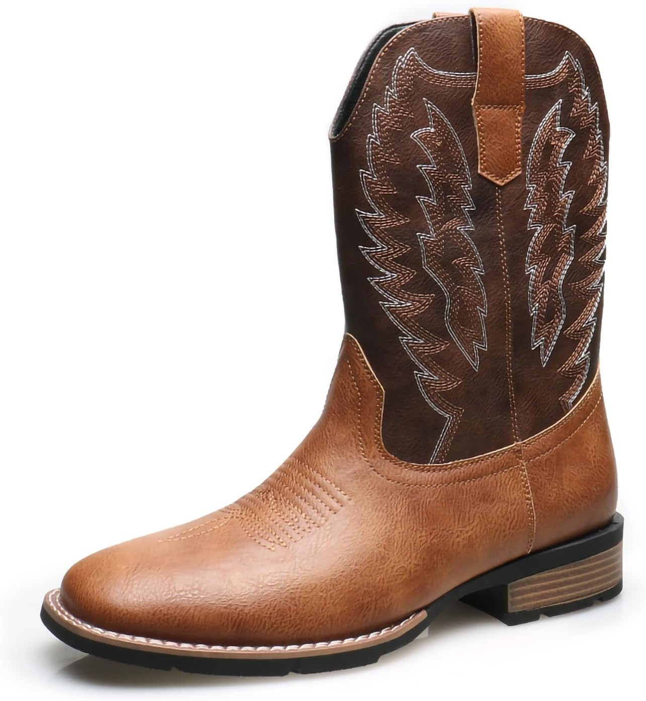 

Мужские ковбойские сапоги в западном стиле с квадратным носком, вышитые сапоги из искусственной кожи с аппликацией, сапоги рыцаря с V-образным вырезом Generic, коричневый