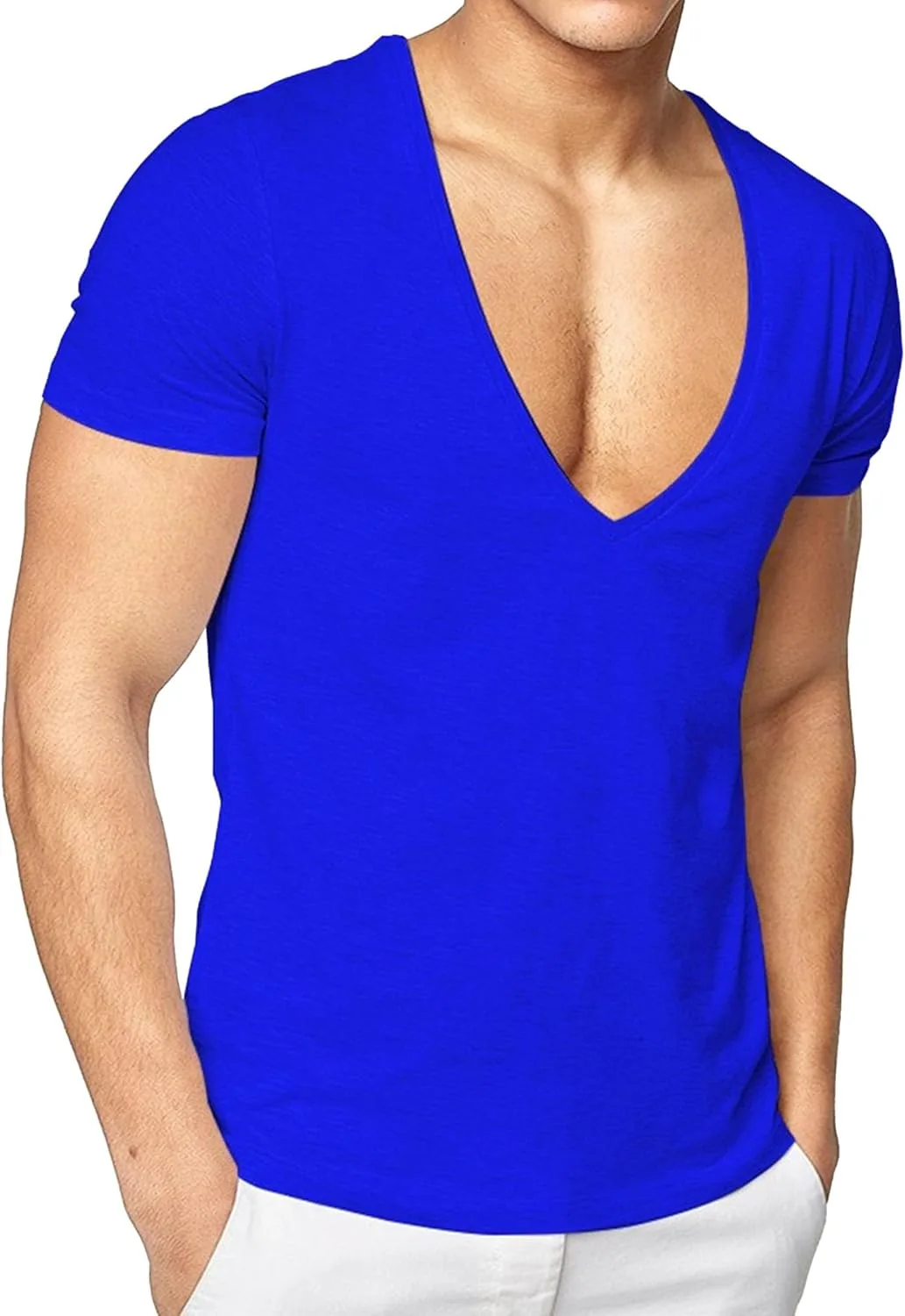 

Мужская футболка с глубоким V-вырезом, летняя, хлопковая Maiyifu-GJ