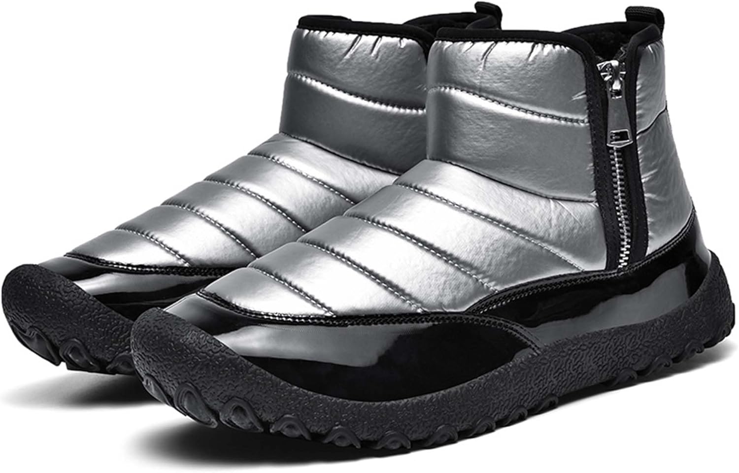 

Мужские зимние ботинки для снега, водонепроницаемые с меховой подкладкой, теплые походные ботинки до щиколотки, для активного отдыха, защиты от холода, снега, спорта, путешествий и работы Generic, серебро