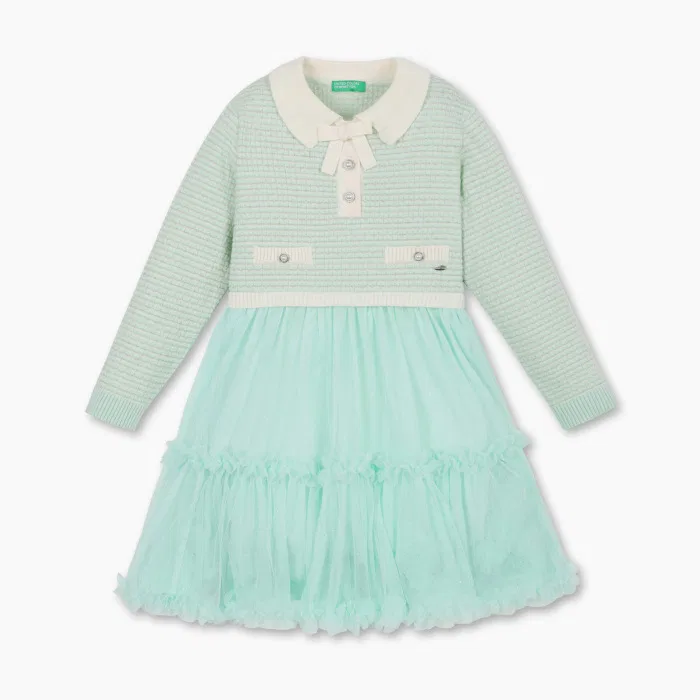 Детское твидовое вязаное платье с сетчатой юбкой от Benetton Kids