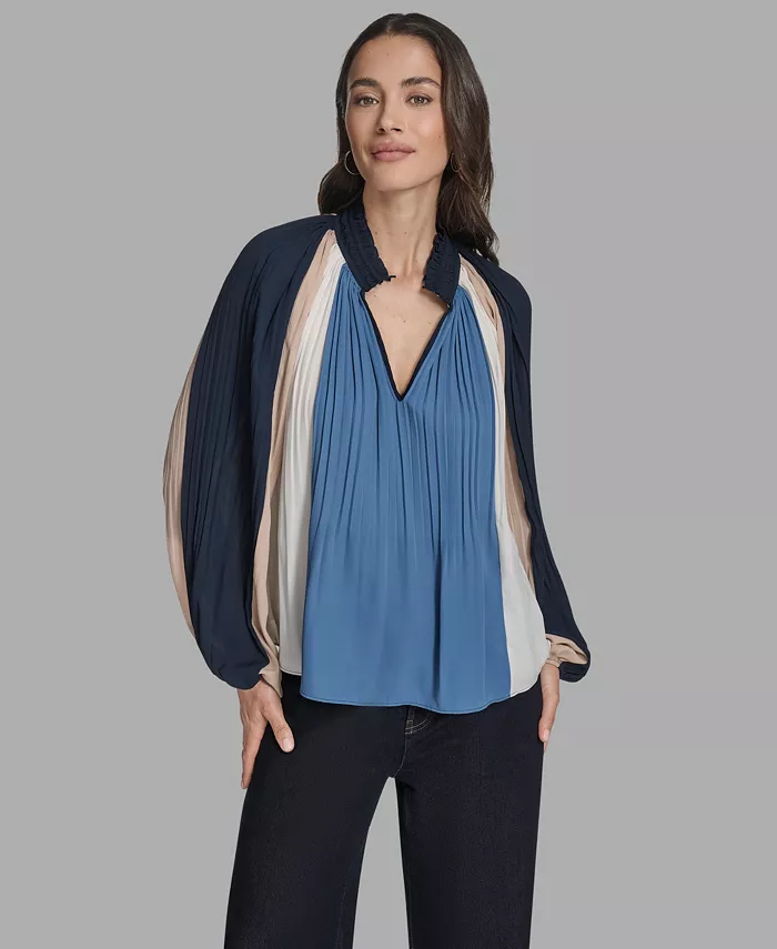 

Женский плиссированный топ с длинными рукавами BCBG, синий
