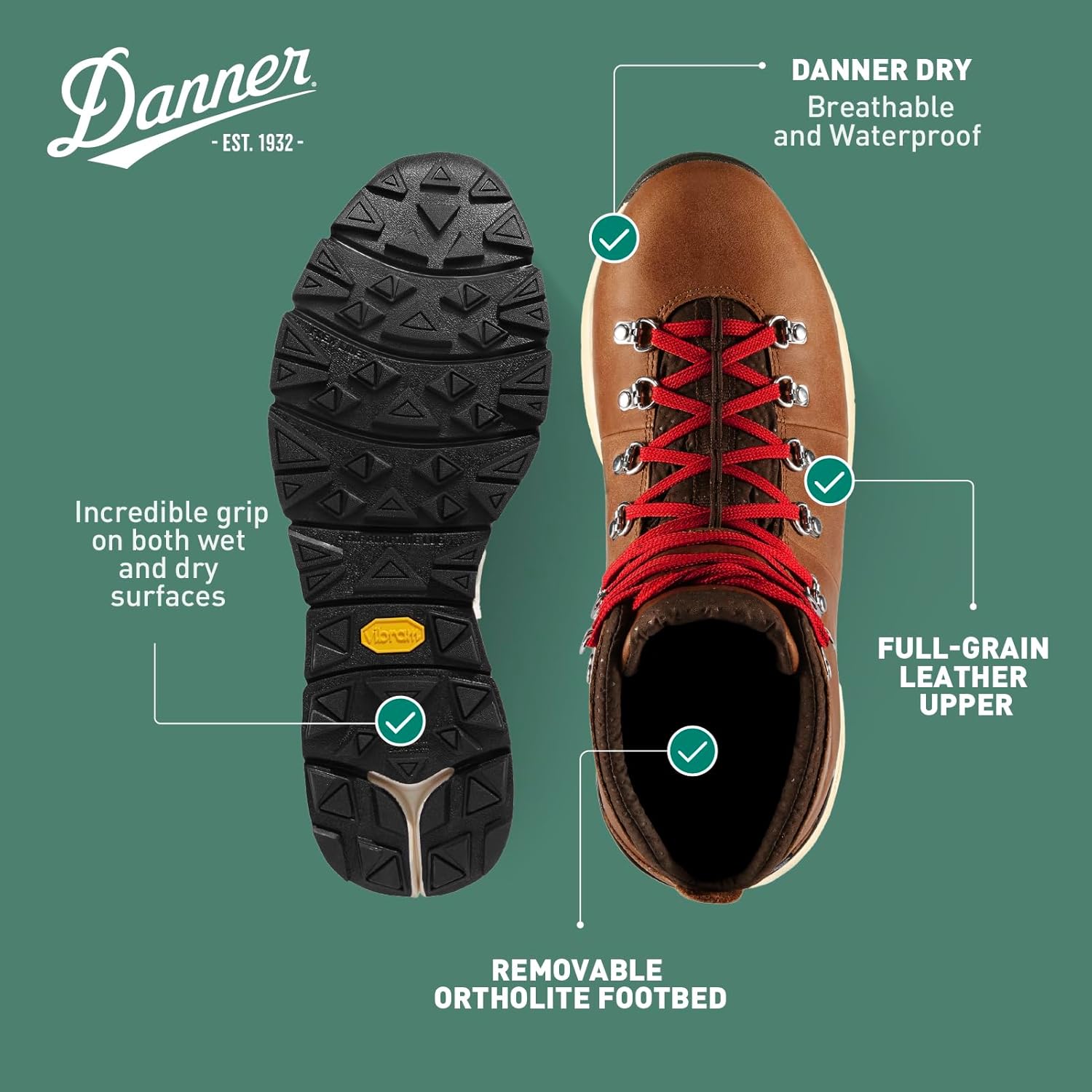 Водонепроницаемые туристические ботинки Danner Mountain 600 для мужчин - легкий, прочный верх, дышащая подкладка, стелька с тройной плотностью и подошва Vibram с отличным сцеплением, коричневый — фото 4