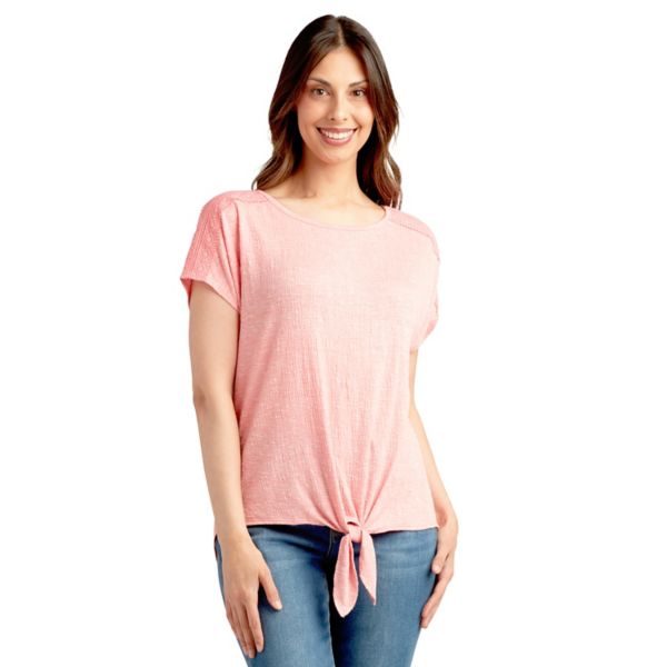 

Женский трикотажный топ с рукавом долман и завязками по низу Apt. 9, цвет bright coral