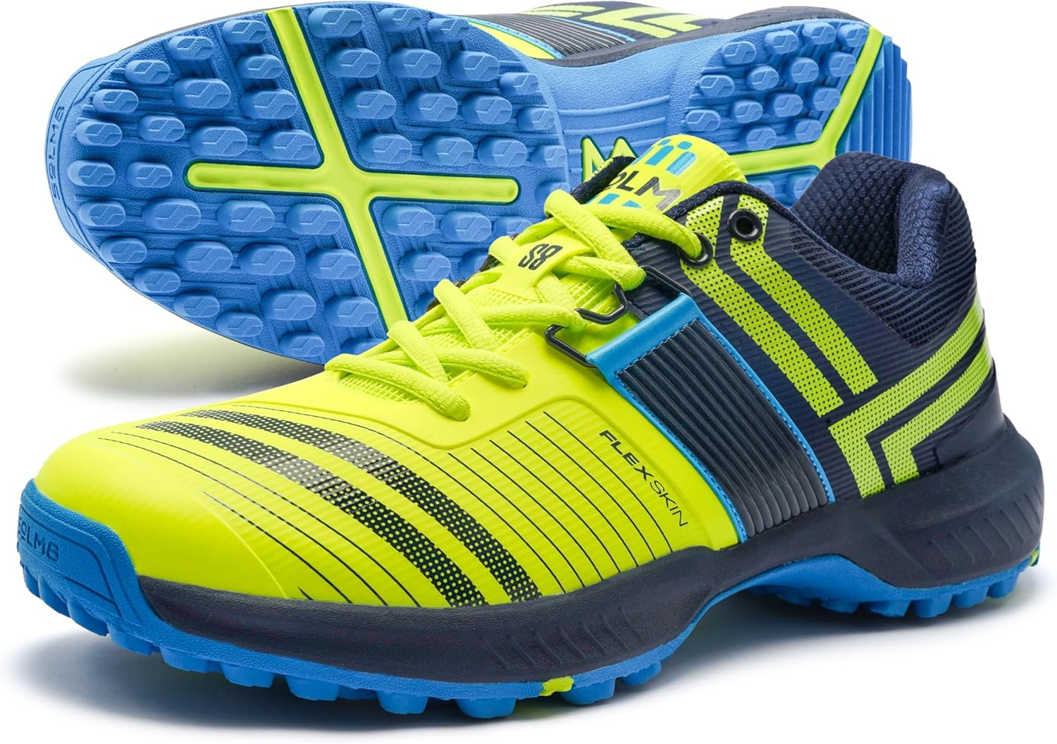 

Кроссовки для крикета SOLM8 S8 с резиновыми шипами - профессиональные бутсы для мужчин для игры на уличном газоне/траве, с широкой носочной частью, системой шнуровки Speed-Fit и новой гелевой амортизирующей стелькой, синий