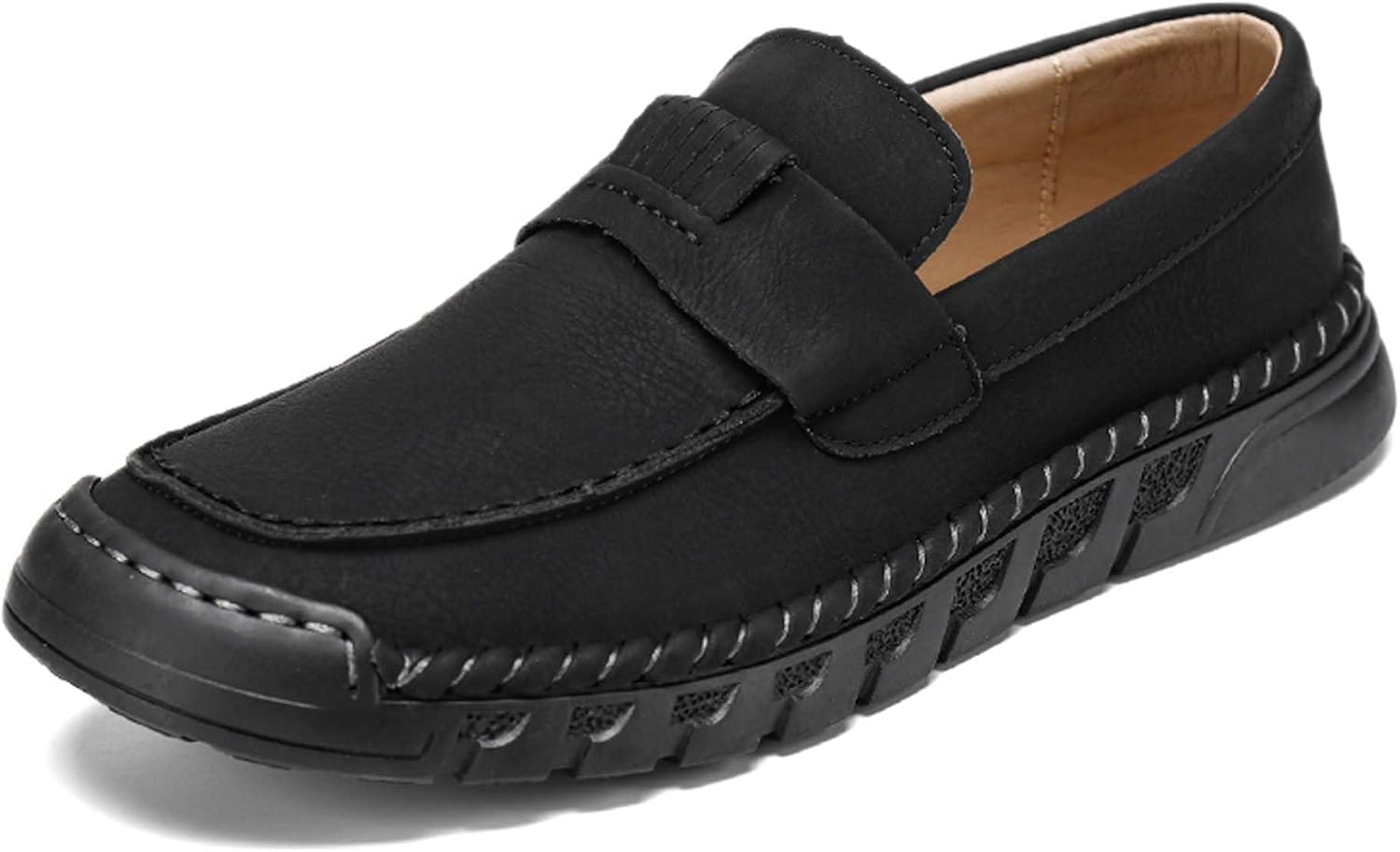 

Мужские премиальные кожаные слипоны, прогулочные туфли, мужские лоферы, деловая повседневная обувь, обувь для вождения, мягкие, удобные, износостойкие, ручная строчка Generic, черный