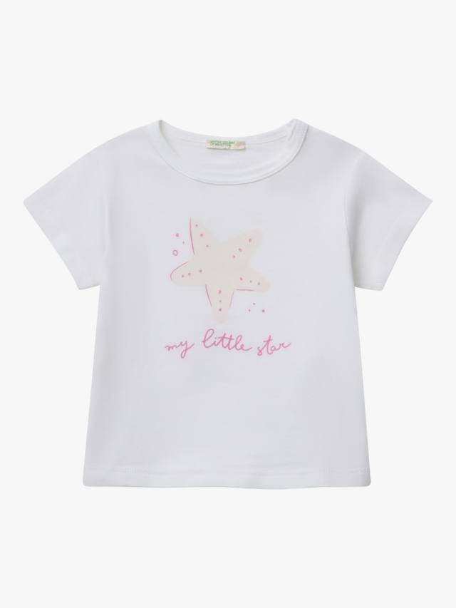 

Детская футболка с хлопковым звездным принтом Benetton, Optical White
