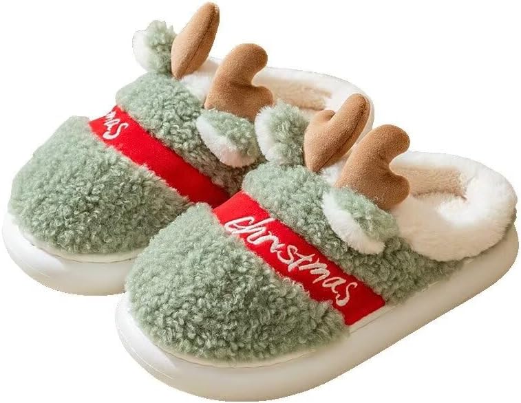 

Мужские и женские уютные тапочки с оленьими рогами из теплого хлопка для зимы, для дома и спальни Zonkacen, зеленый