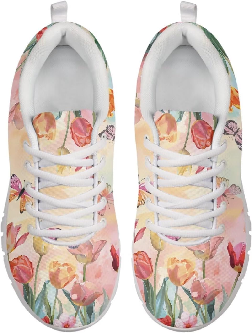 

Женские кроссовки для ходьбы, сетчатые беговые кроссовки для женщин и мужчин, теннисные спортивные кроссовки для зала, легкие Getelinseng, Butterfly Watercolor Tulip