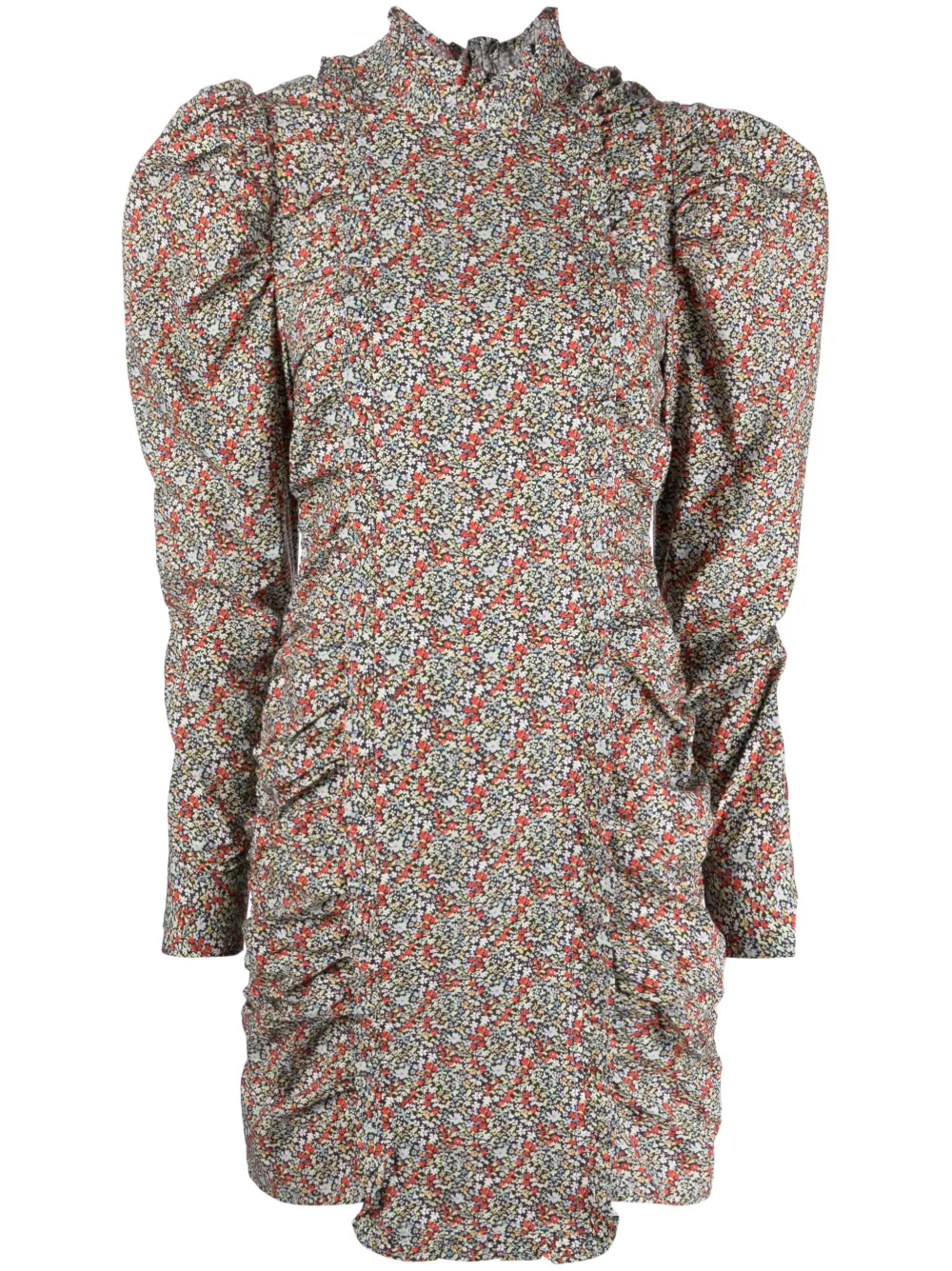 

Платье с объемными рукавами и цветочным принтом GANNI, синий