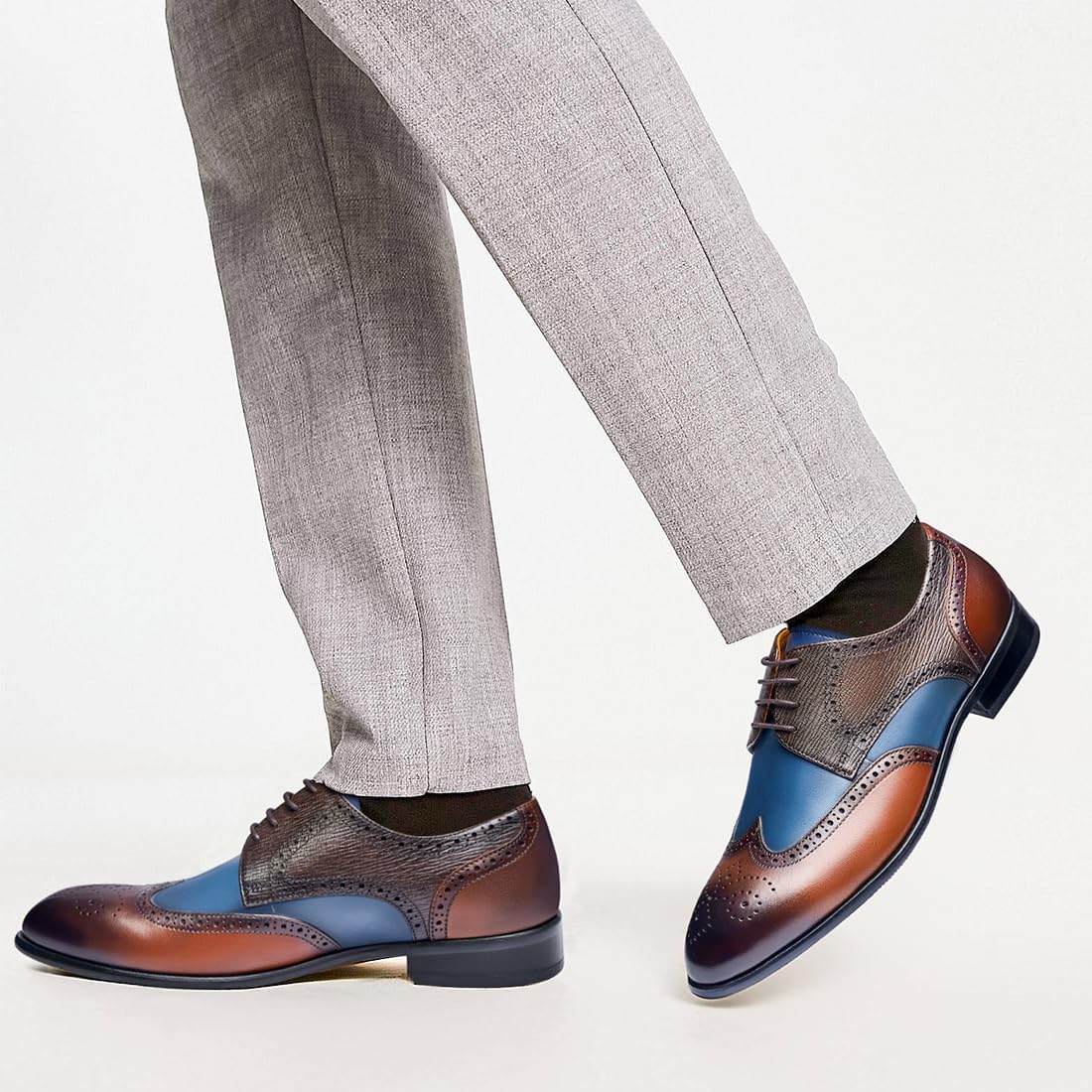 Мужские классические туфли Jepsengord Wingtip из натуральной кожи коровы, оксфорды с брогированием, формальные деловые и свадебные дерби Jepsen Gord, синий/коричневый — фото 2