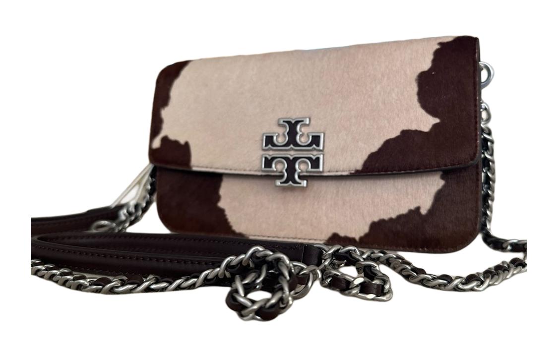 

TORY BURCH Сумка через плечо Britten Cow Leather, маленький размер, женская, коричневый и экрю