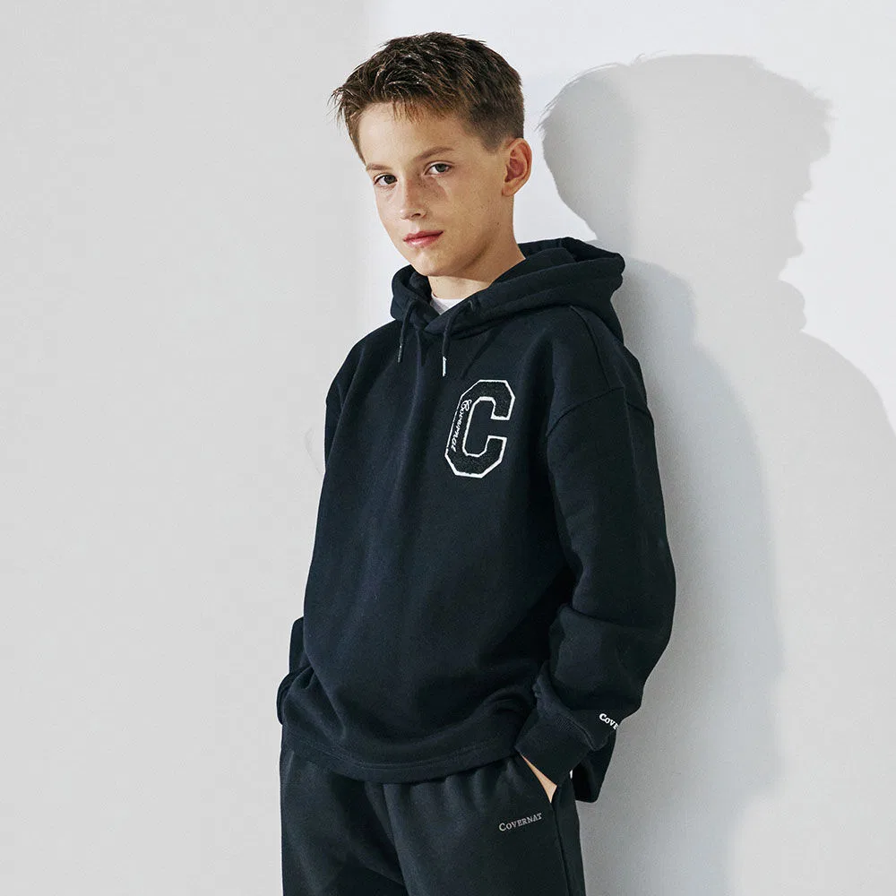 Детское чёрное худи College Overlay Logo от Covernat Kids