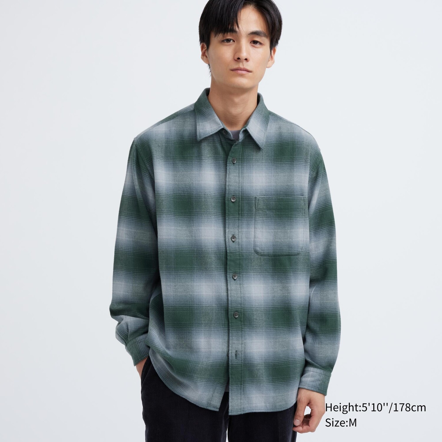 

Рубашка UNIQLO в клетку фланелевая, зеленый