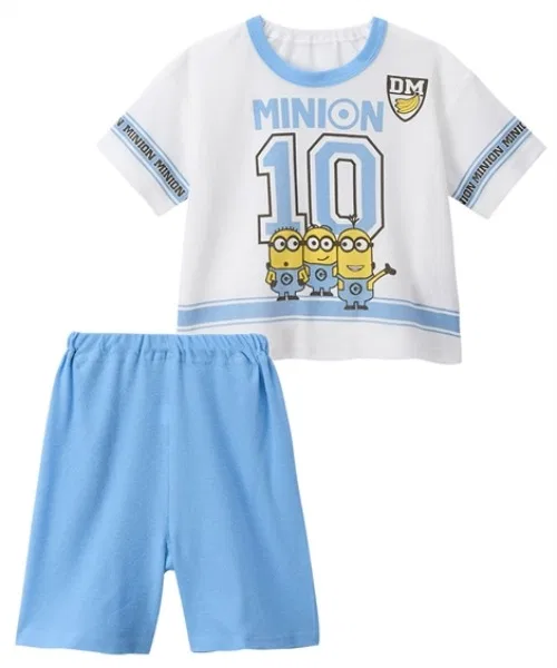 Пижама детская с коротким рукавом Snoopy и Minions, вафельная, 2 предмета, синяя