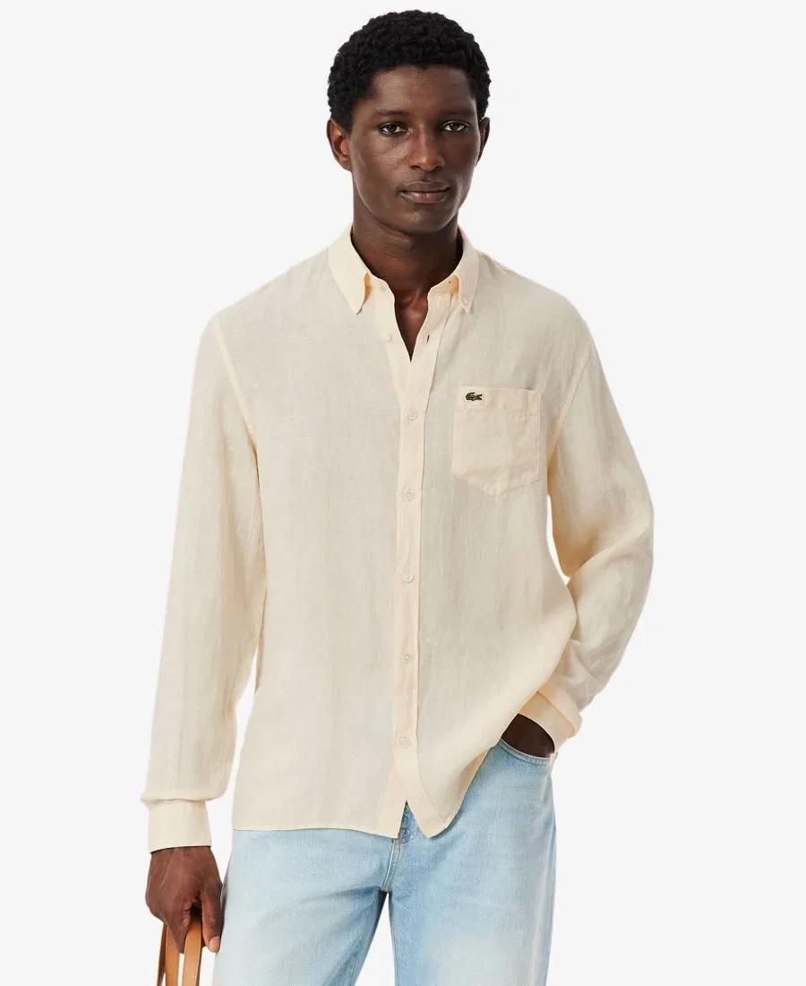 Рубашка мужская Lacoste льняная с длинными рукавами, прямого кроя