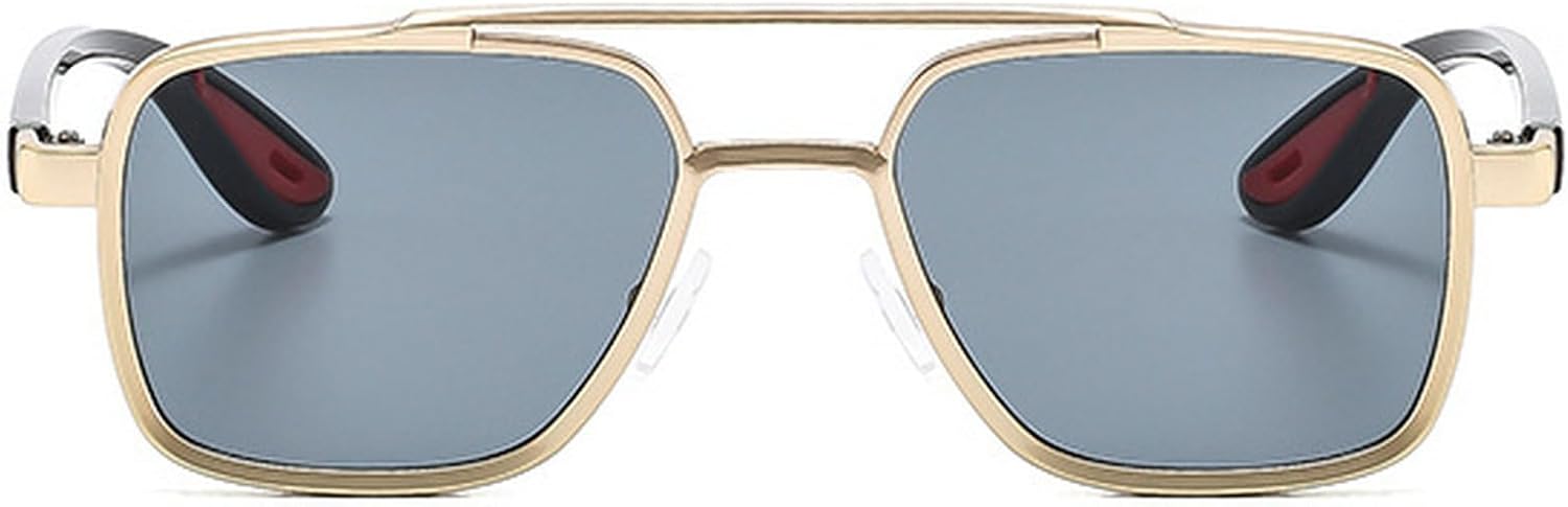 

Ретро металлические солнцезащитные очки с двойной перемычкой, квадратной формы, мужские, модные, с защитой от УФ-излучения UV400, женские, в стиле «пилотские» mincl, Gold Gray