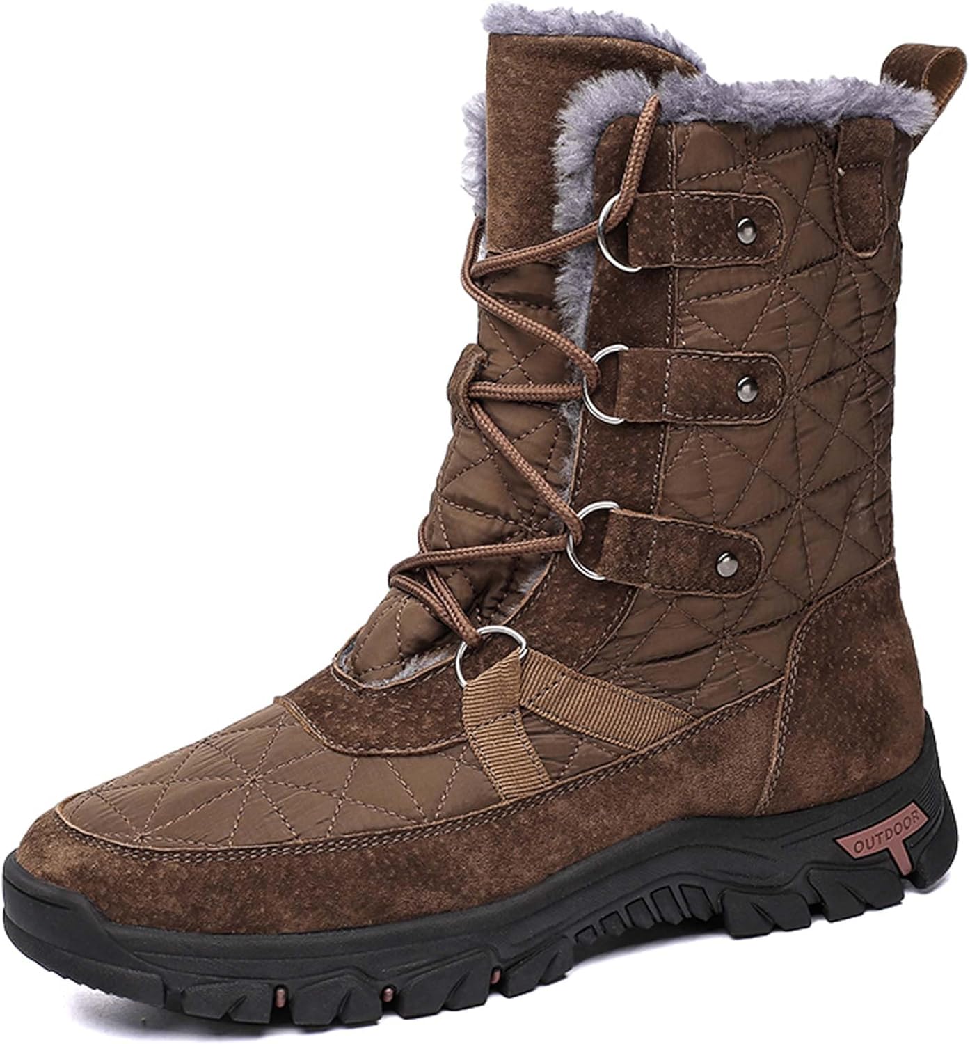 

Мужские и женские зимние снегоступы, водонепроницаемые, с теплой флисовой подкладкой, зимние походные ботинки до щиколотки, противоскользящие, подходят для холодной погоды, прогулок, работы и спорта Generic, коричневый