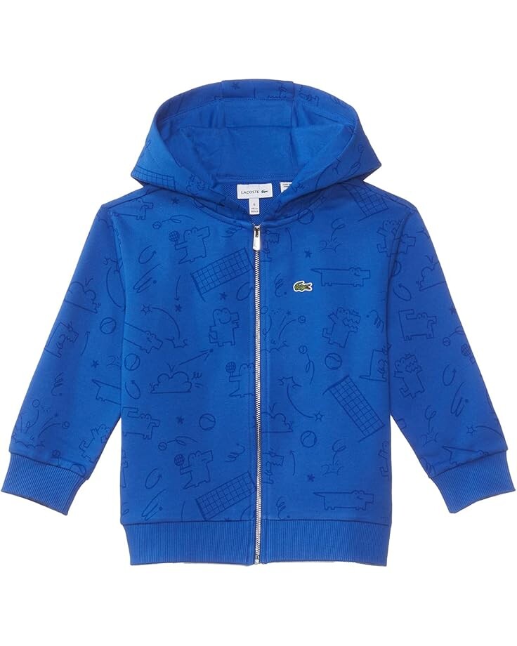 

Толстовка Lacoste Kids Long Sleeve Full Zip Hoody with Aop Tennis Playing Croc and Large Wording On Back, цвет Ladigue/Multico