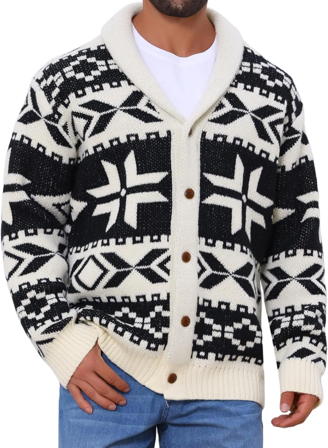 

Мужской кардиган с воротником шаль и узором пуговиц TATT 21