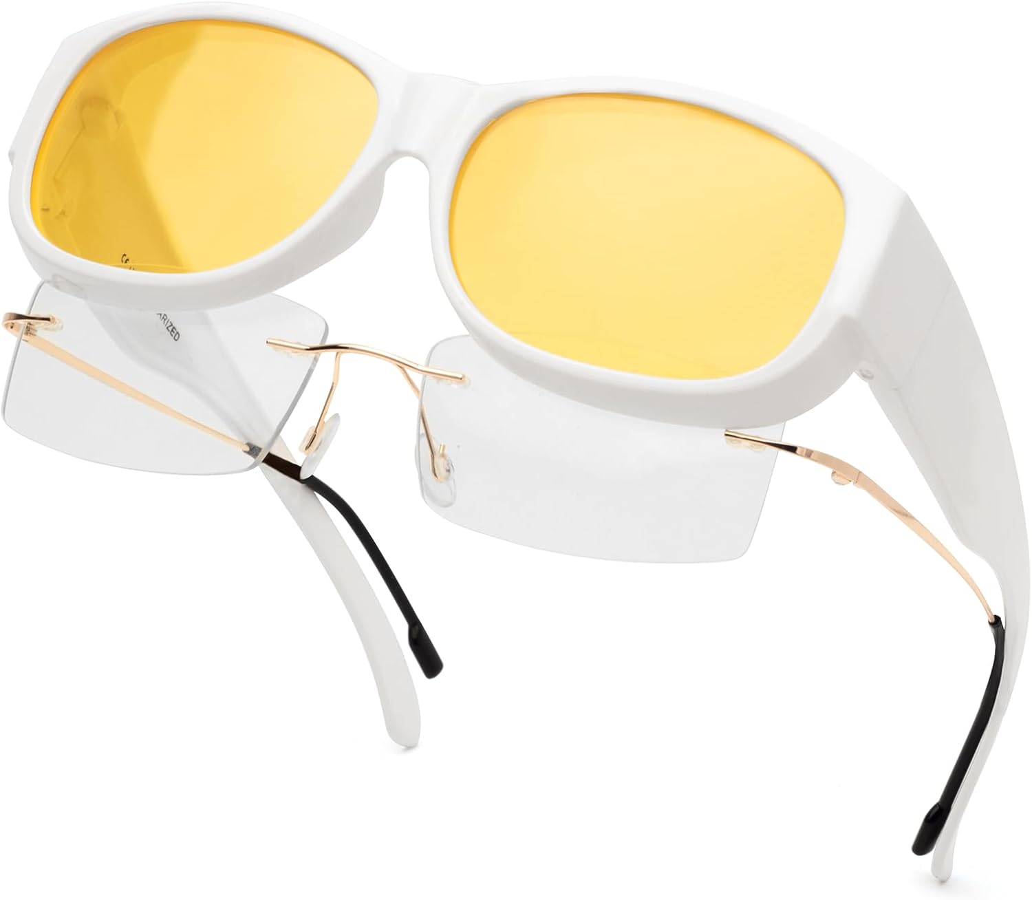 

Солнцезащитные очки с поляризованным покрытием, надеваемые поверх обычных очков, женские солнцезащитные очки с защитой от УФ-излучения, легкие Face Shadow, M White Frame / Night Vision Yellow Lens