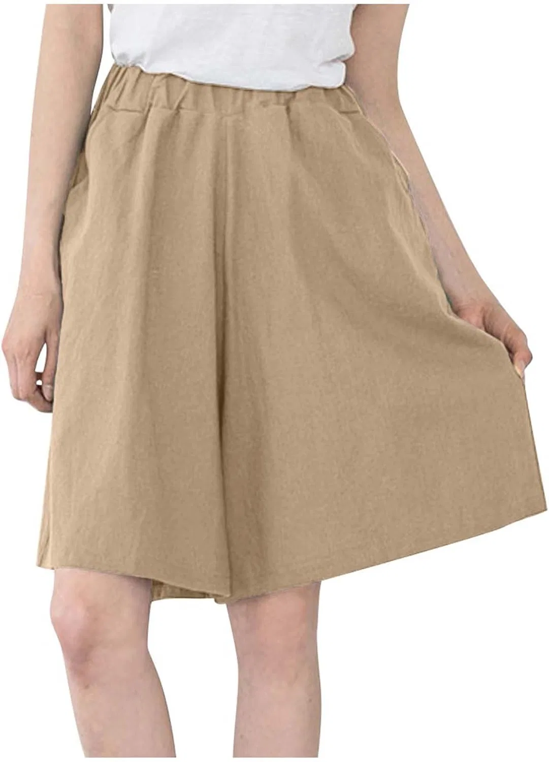 Шорты женские хлопковые льняные с высокой талией NATHGAM, Khaki