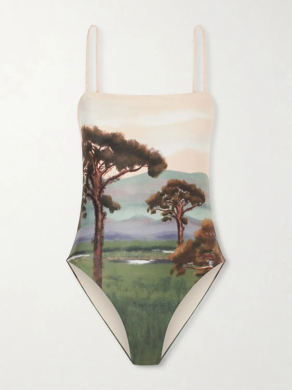 Купальник из переработанного эластичного материала с принтом Durazno Paraiso, декорированный искусственным жемчугом AGUA BY AGUA BENDITA, бирюзовый