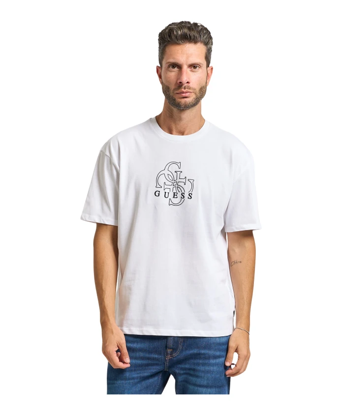 

Белая хлопковая футболка с логотипом 4g Guess, белый