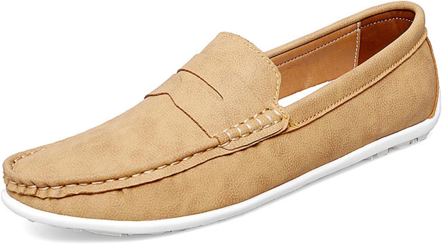 

Мужские лоферы из замшевой кожи - верх из щетинистой замши, эластичный задник, противоскользящая резиновая подошва - классические слипоны для повседневной носки, офиса, вождения и уикенд-приключений Kpdwfms, хаки