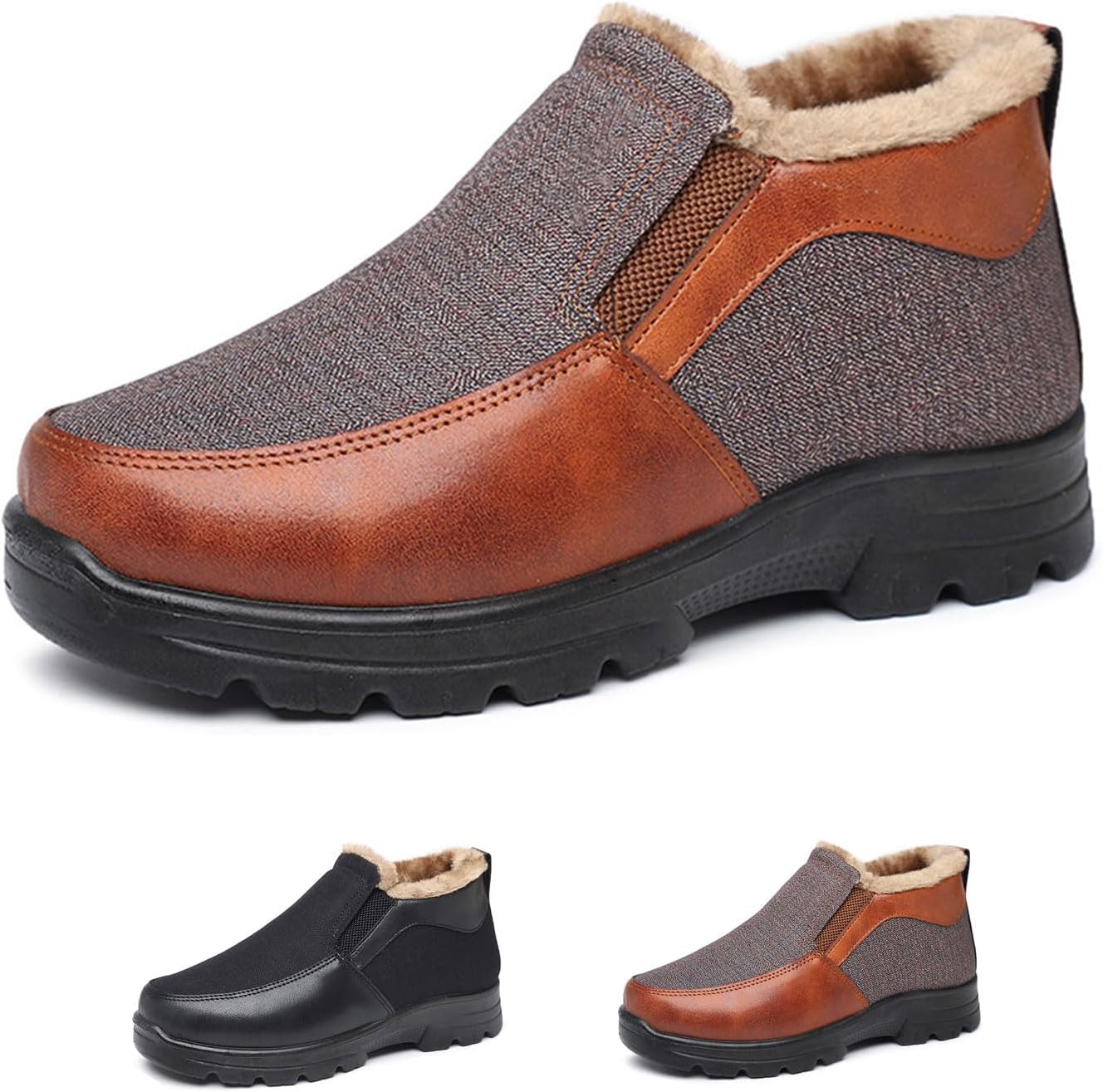 

Мужские зимние повседневные теплые ортопедические ботинки, зимние туфли-лоферы на меху без шнуровки, зимняя уличная обувь с противоскользящей подошвой для вождения и прогулок Ghtrhsb, коричневый