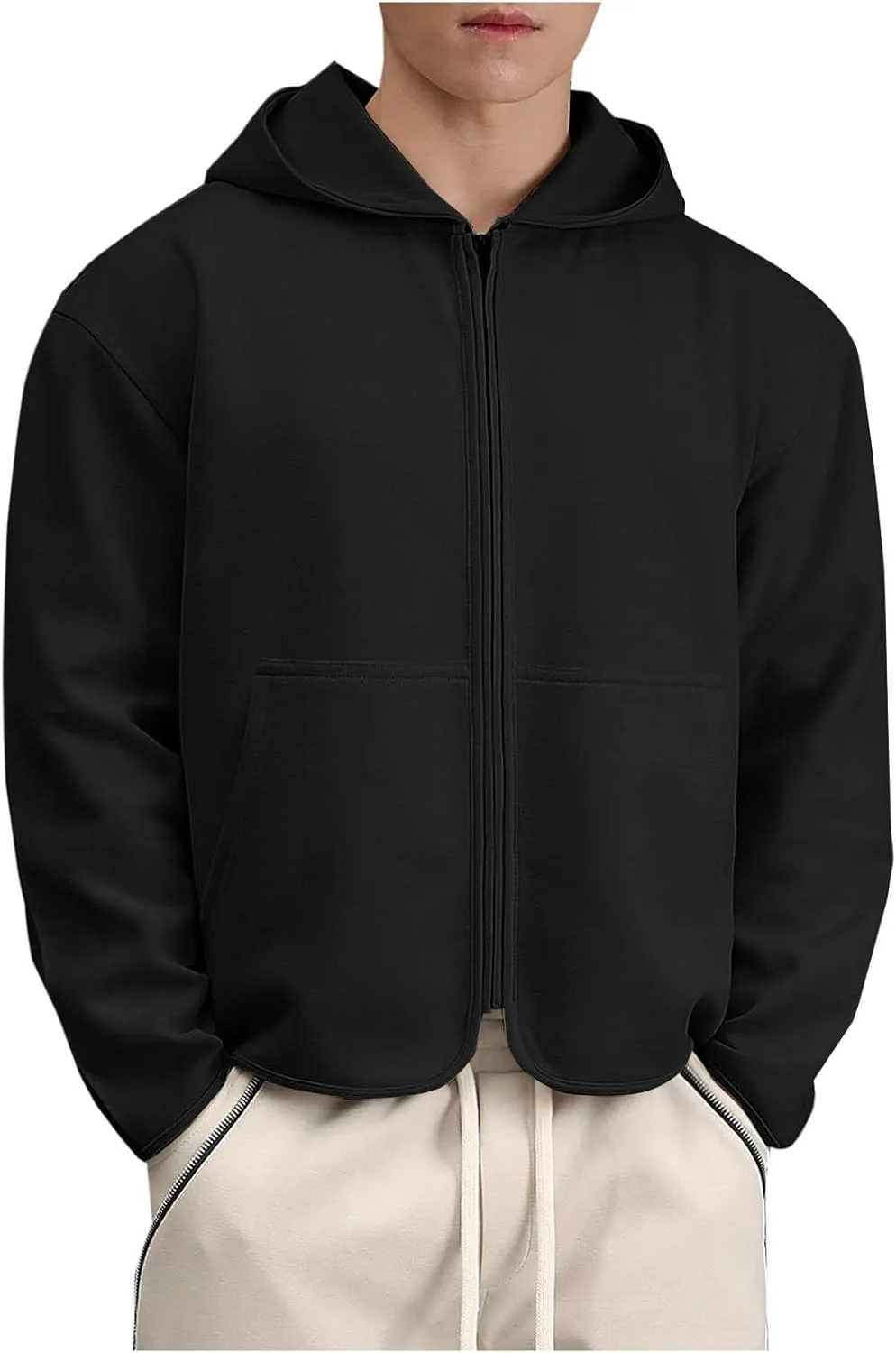 

Мужская толстовка с длинным рукавом, однотонная, на молнии, с карманами