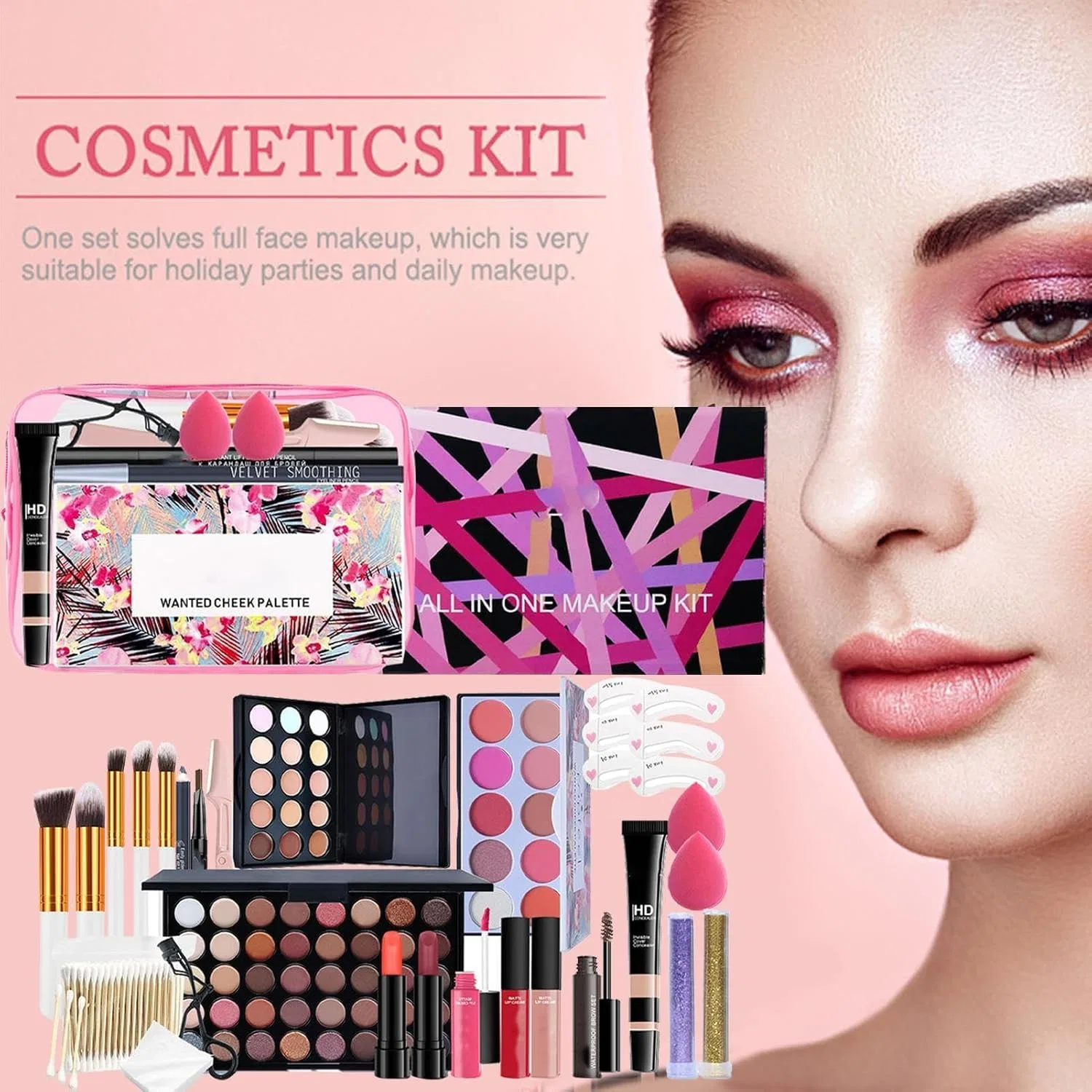 Набор косметики Complete Makeup Kit 24 Pieces Zynphancer в дорожной сумке черный — фото 2