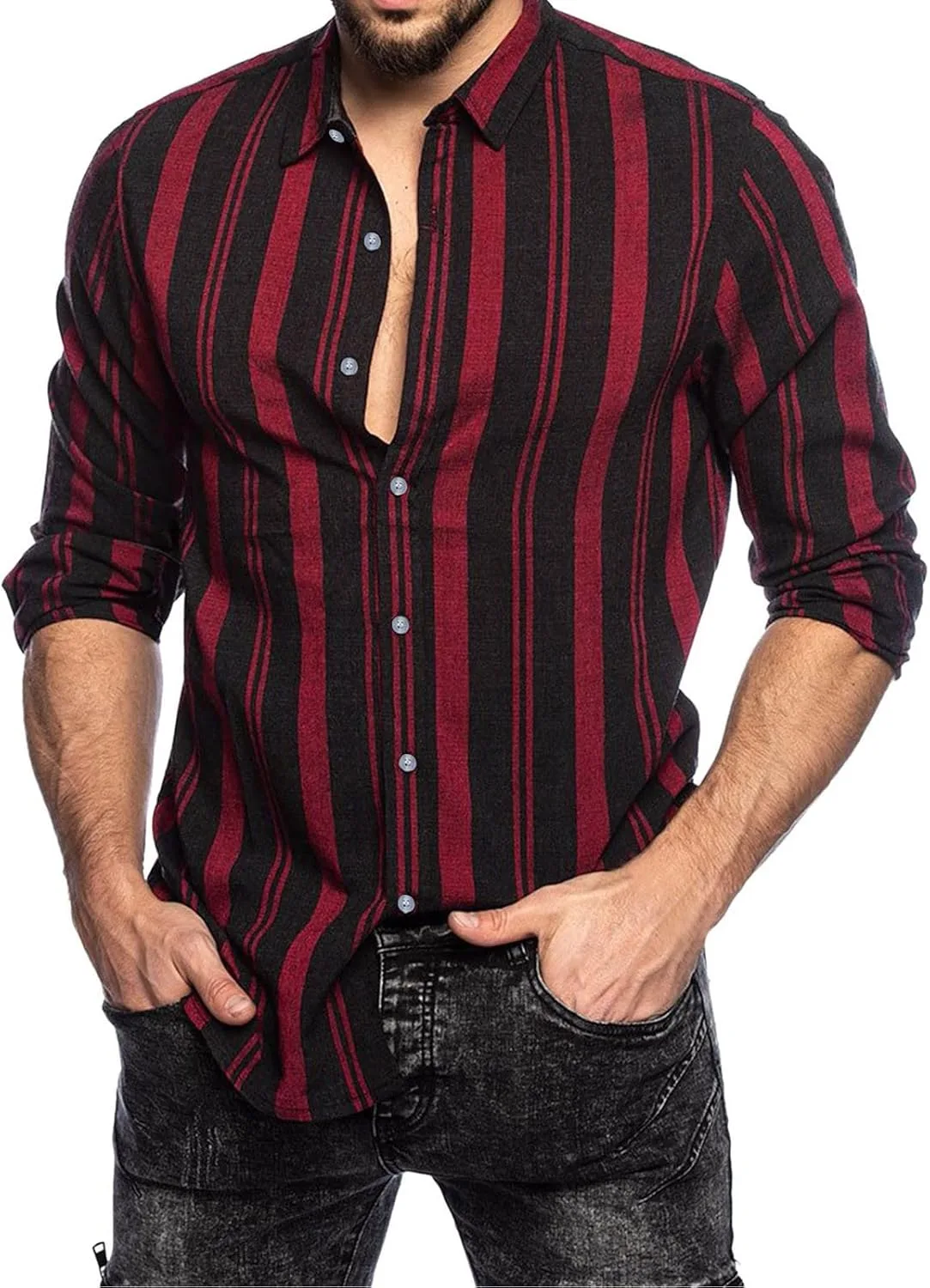 

Мужская рубашка с длинным рукавом 2024, однотонная, с карманом, single breasted, cotton LCMTWX