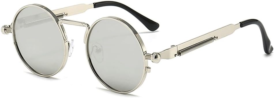 

Мужские солнцезащитные очки, женские солнцезащитные очки в стиле ретро-панк, круглая металлическая оправа, цветные линзы, модные очки для вождения, защита от ультрафиолета UV400 KTUCN, Silver Mercury