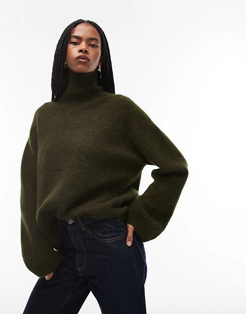 

Вязаный свитер ARKET из альпаки и шерсти с высоким воротником зеленого цвета