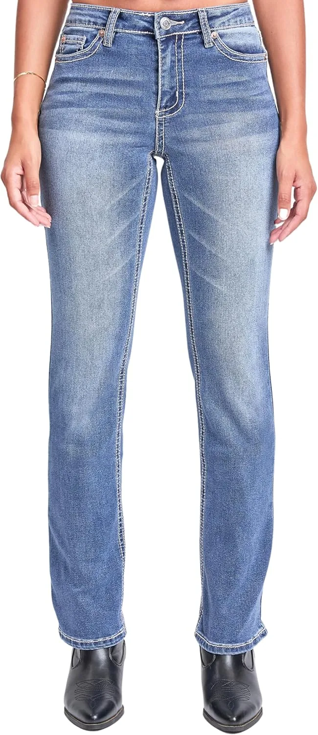 

YMI Women's Mid Rise Studded Fleur De Lis Bootcut