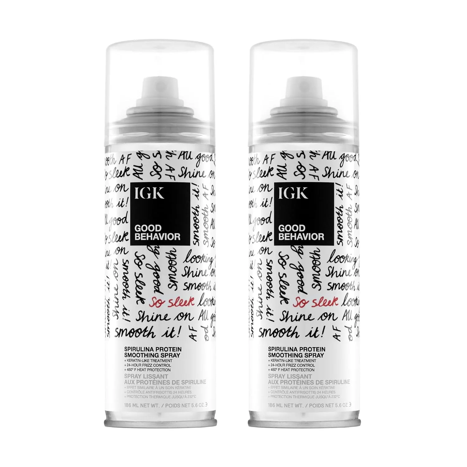 IGK Good Behavior Spirulina Protein Smoothing Spray, набор 2 шт - контроль завивки на 4 дня и защита от нагрева до 450°F, веганский и cruelty-free