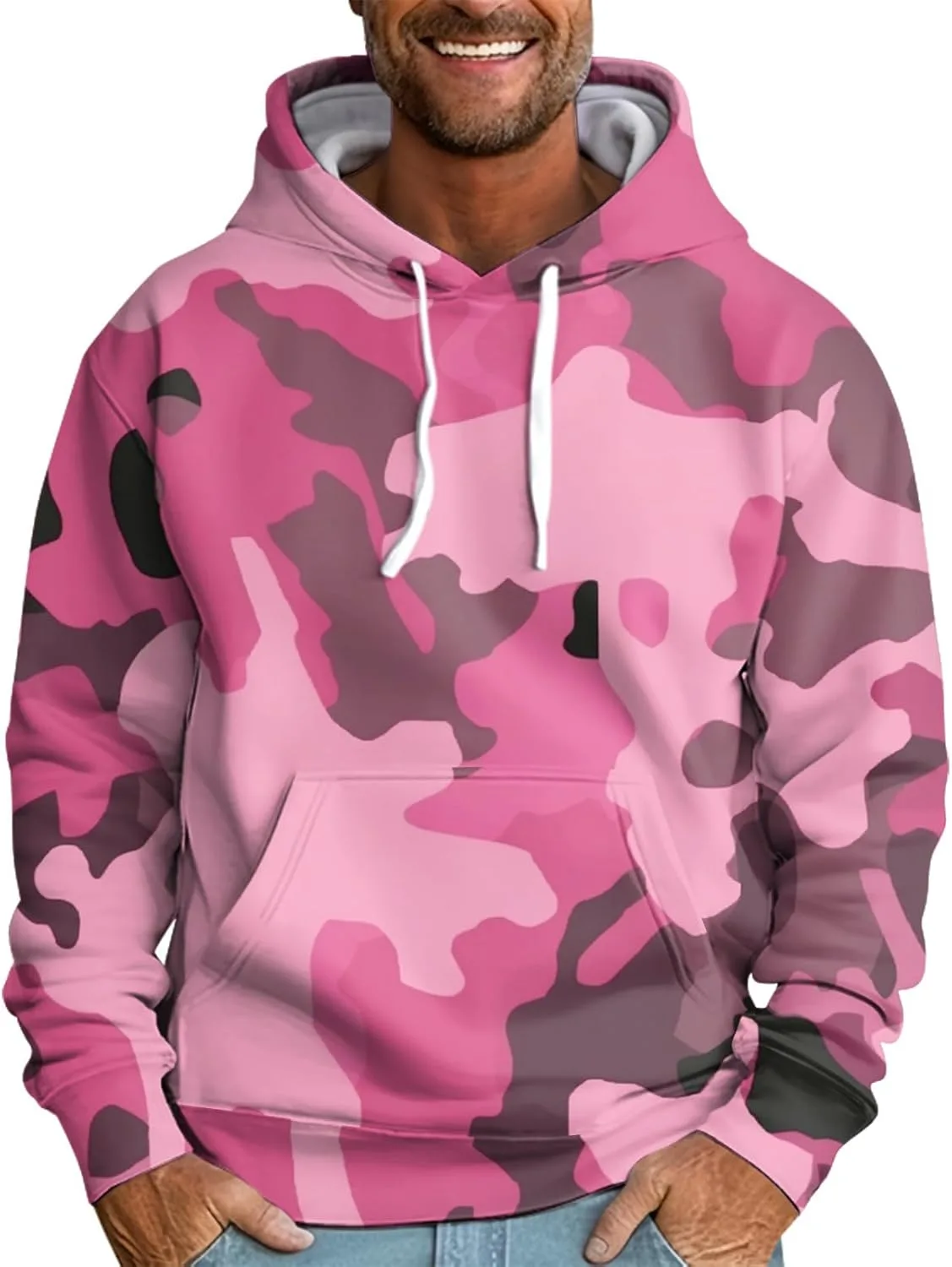 

GOFULY мужской худи с камуфляжным принтом, капюшон на шнурке и карманом-кенгуру